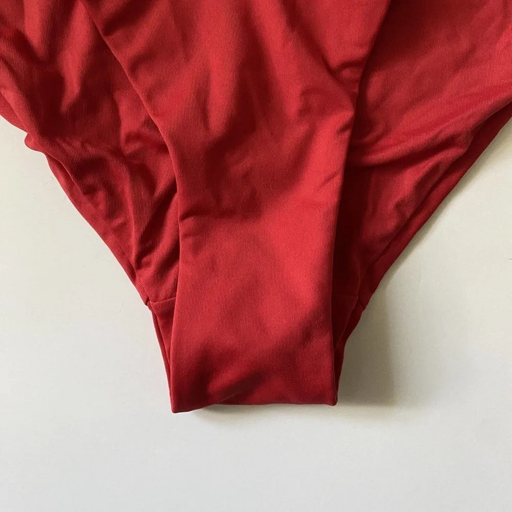 Andie Swim The Banded Cheeky Bikini Bottom Stretch Cherry Red Size S Small NWT - Image 5
