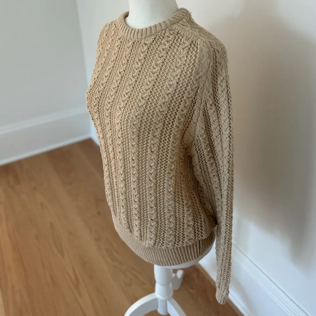 Zara Classic Tan Cable Knit Sweater Size Large - Image 4