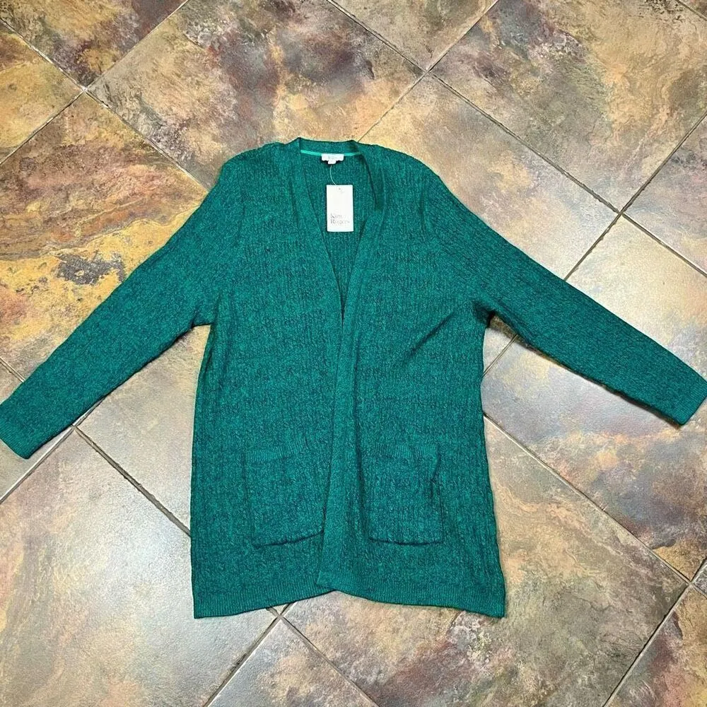 New! NWT Kim Rogers Green Marble Cable Cardigan 2X - Image 3