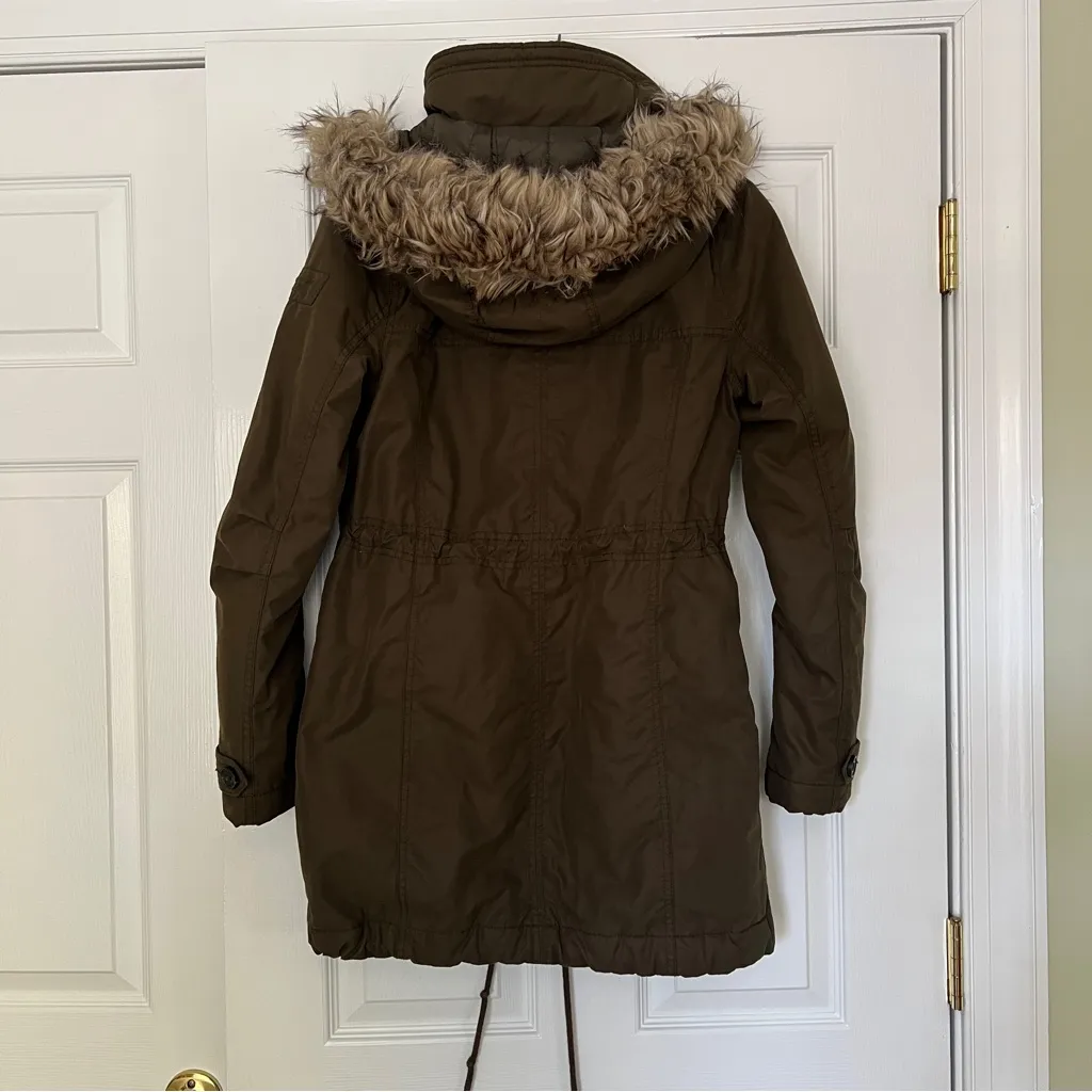 ABERCROMBIE & FITCH Parka coat removable fur hood midi length size Small FLAW - Image 5