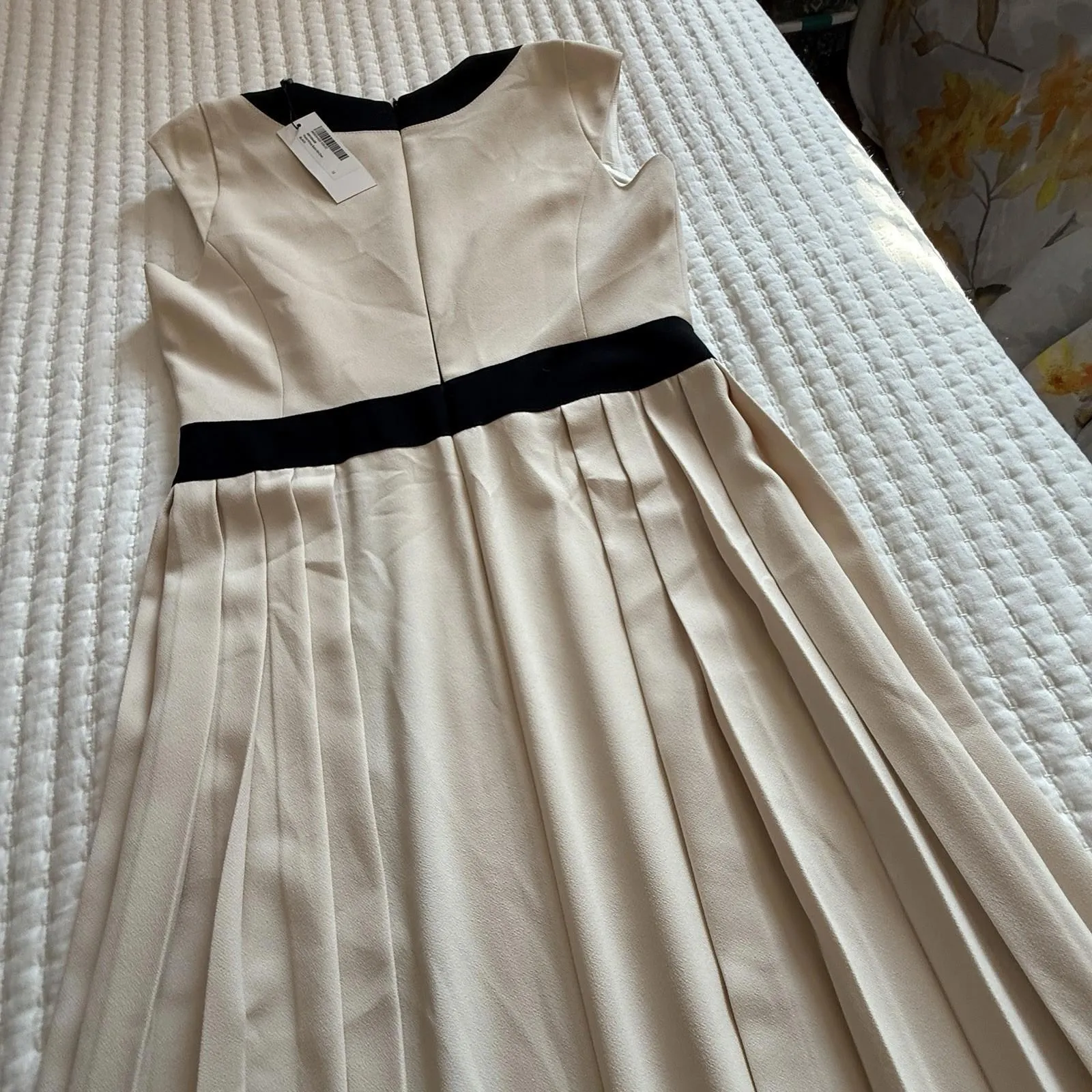 Donna Karan Pleated Military Button Midi Dress Off White/Gold/Black Sz 14 NWT - Image 15