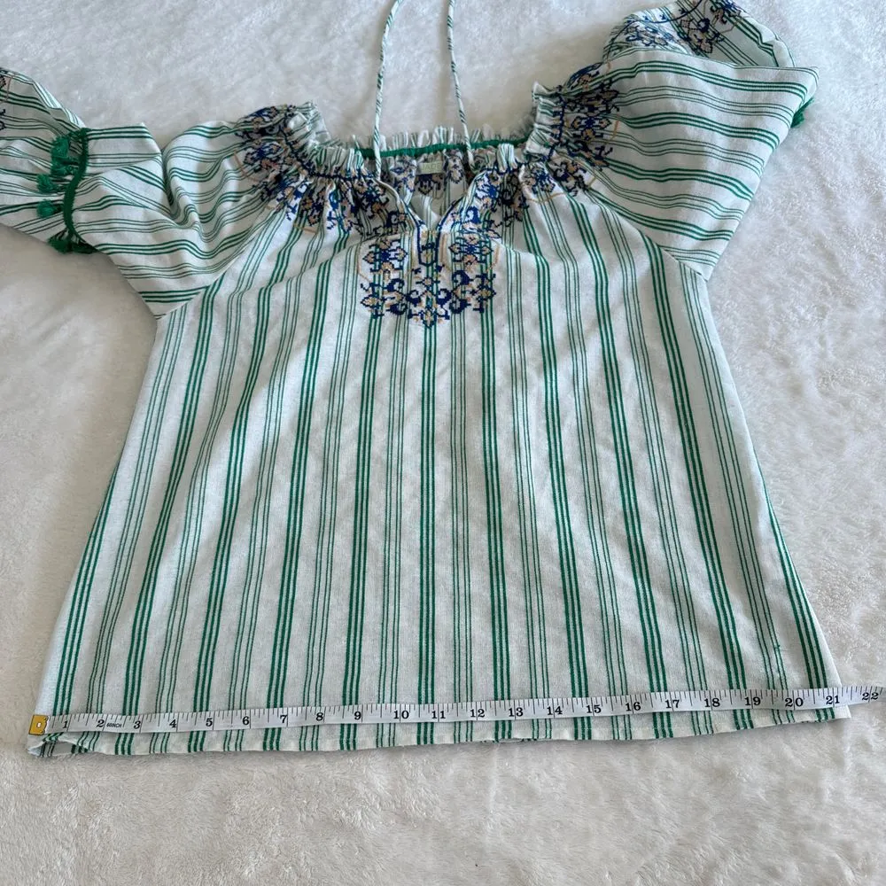 Jade Melody Tam Top Womens M‎ Green Embroidery Stripe Tassel Boho Anthro Peasant Size M - Image 8