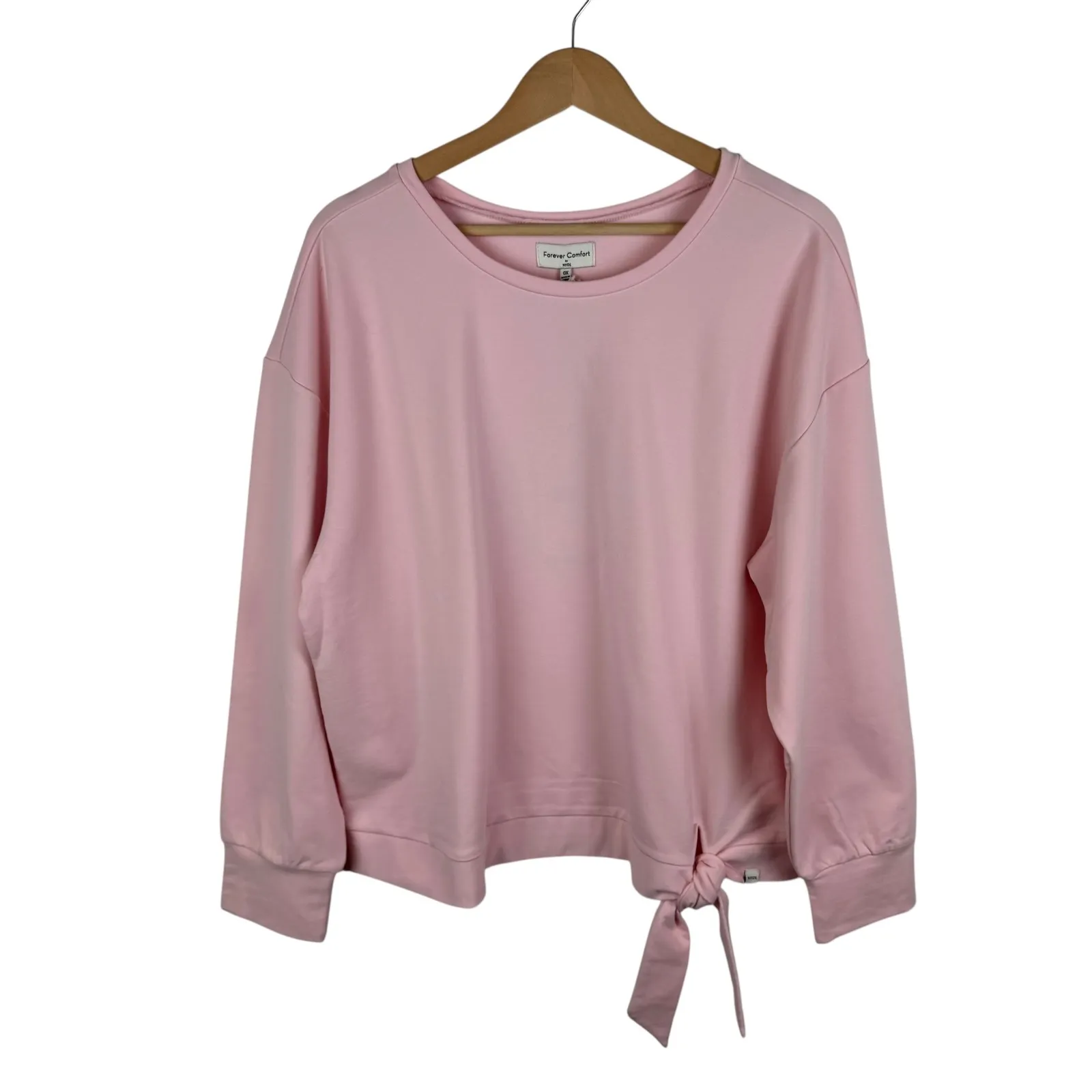 NWT NYDJ Forever‎ Comfort Tie Front Sweatshirt Sz 0X Carnation Pink Comfy Lounge - Image 2