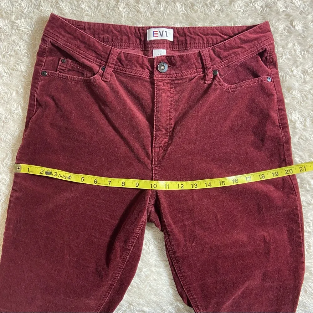 EV1 Velvet Deep Red Ankle Length Slim Cut Mid Rise Jeans Size 14 Cotton - Image 11