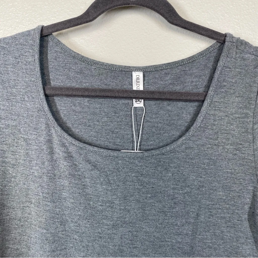 Grey Round Neck Basic Bodysuit Size 2XL Gray - Image 4