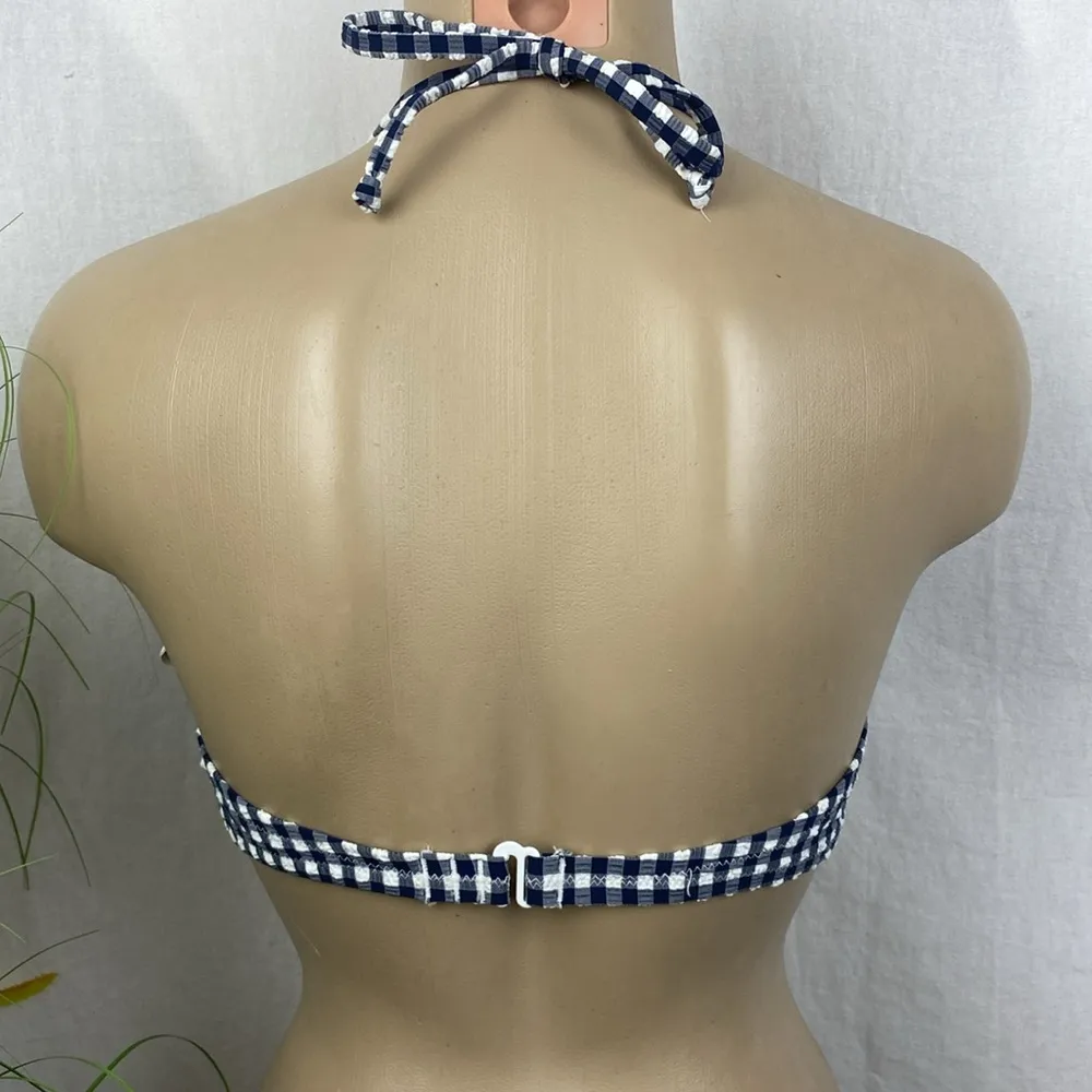 J Crew Blue & White Plaid Gingham Seersucker Bikini Swim Bathing Suit Top 34B - Image 2