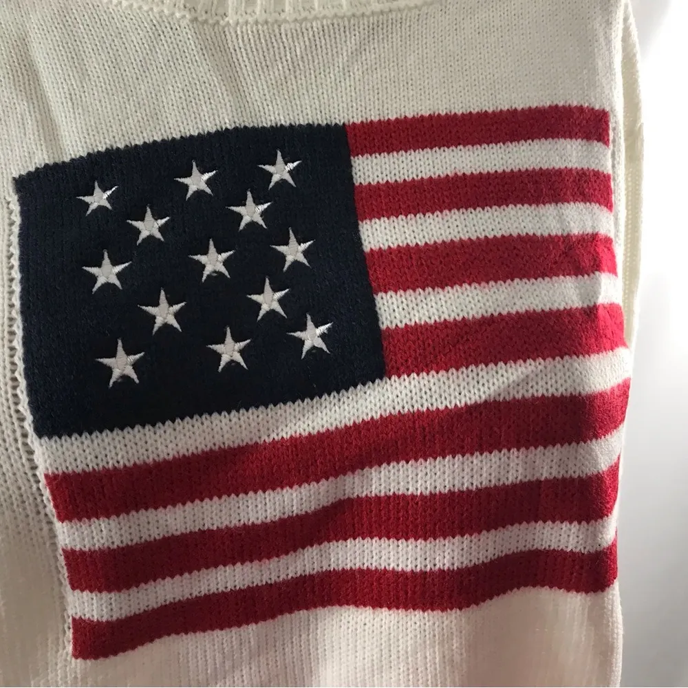 New American Flag Sweater Long Sleeve Patriotic Size L July 4th Pullover Knit White Size M - Image 2