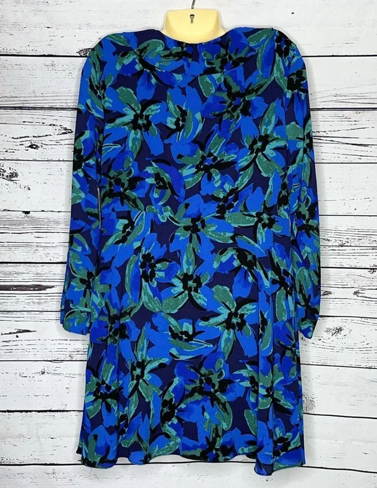 IM NYC Isaac Mizrahi NWT Size 14 Blue Floral Burst Print Ruffle Neckline Dress - Image 3