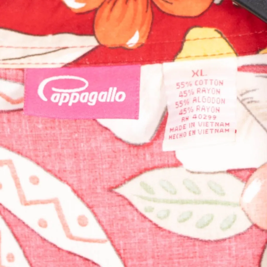 Pappagallo Hawaiian Shirt Womens XL Red Floral Ruched Drawstring Side Buttons - Image 5