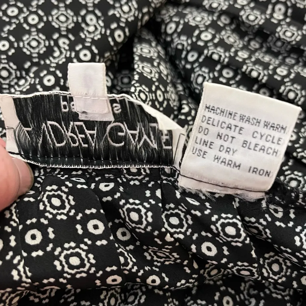 Vintage 80s 90s Andrea Gayle Pleated Midi Skirt Micro Floral Print Black 14 White Size 14P - Image 3