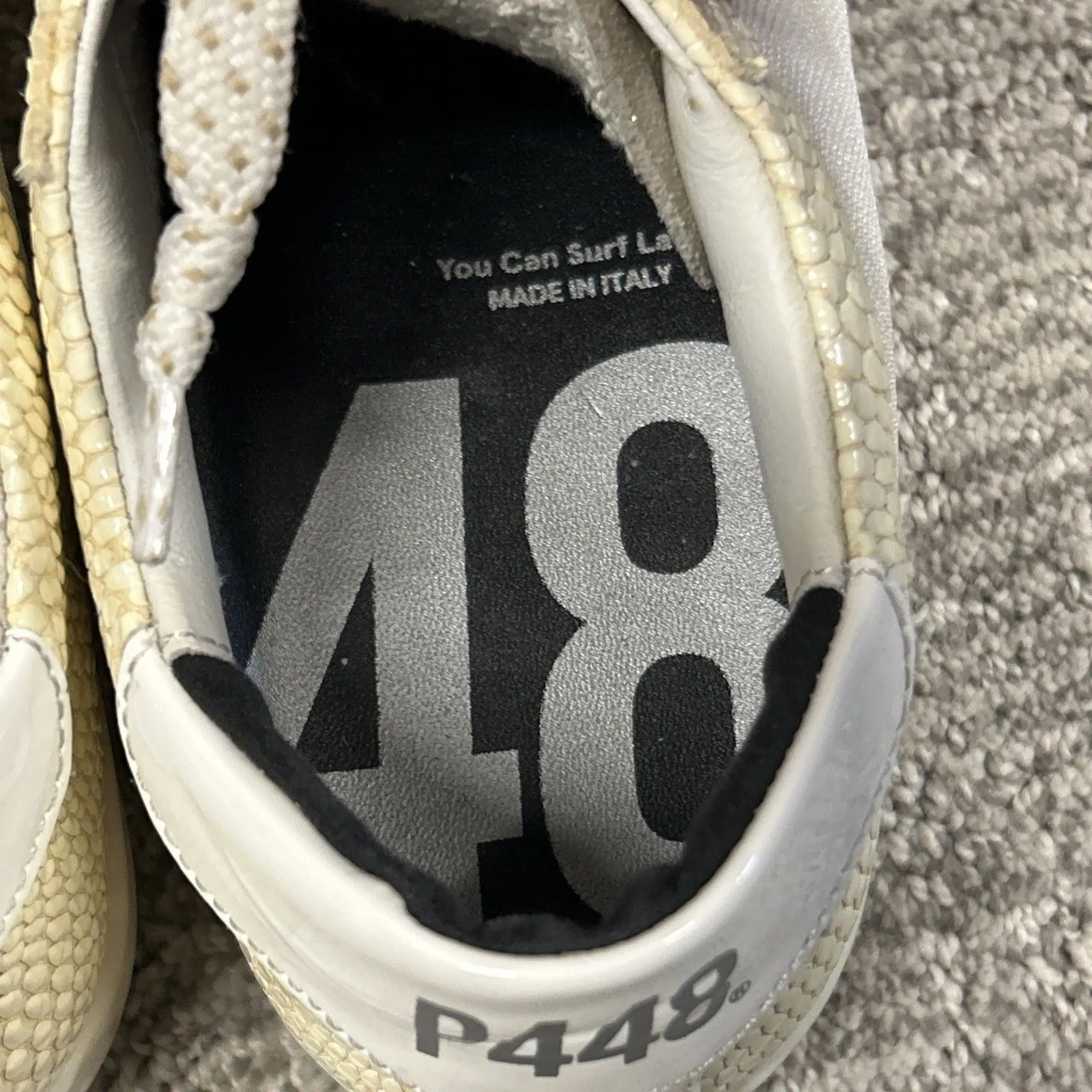 P448 John Low Top Snake Gold Sneakers Shoes Womens 37 US 6.5 7 Suede Glitter - Image 5