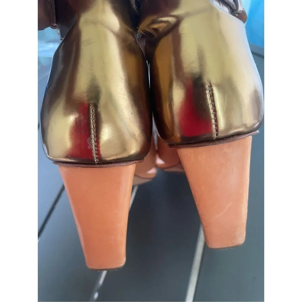 Rebecca Minkoff Stella Leather Wedge Shoes 8.5 Orange / Gold - Image 15