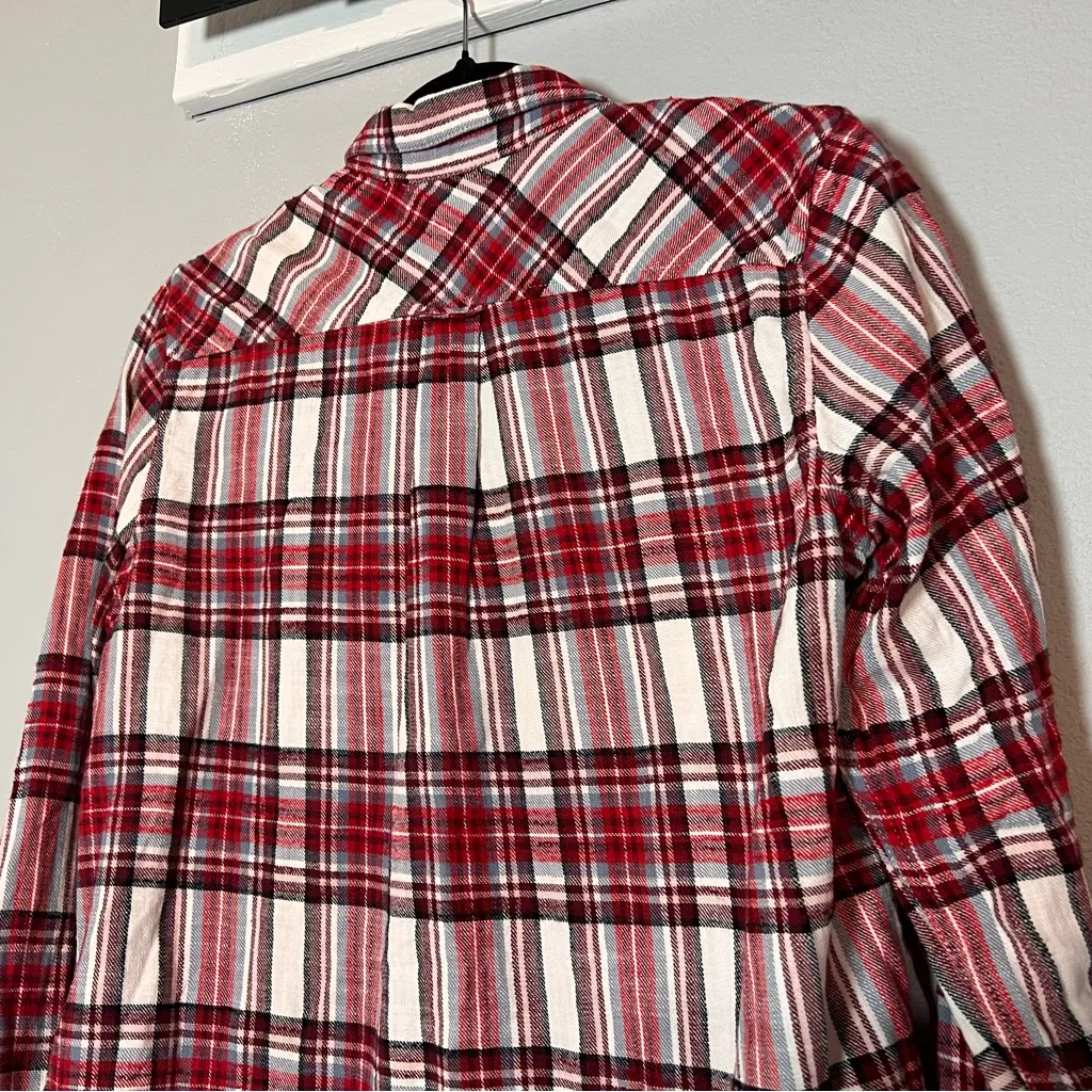 J. Crew Classic Fit Flannel Shirt Womens Size 2 Vintage Plaid Red Black White - Image 8