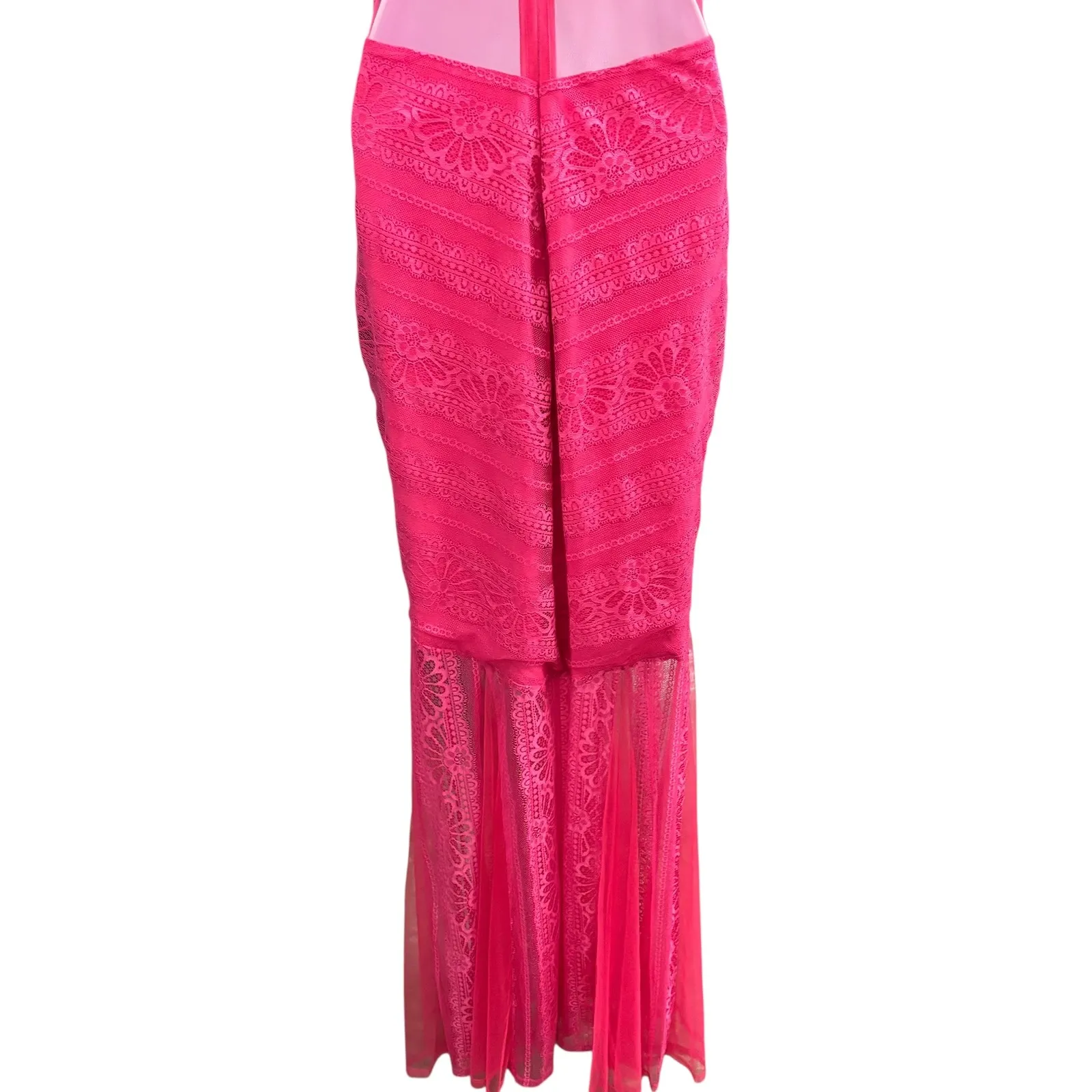 bebe Andie Sheer Striped Lace Gown Dress‎ Hot Pink Size 10 Sleeveless Evening - Image 6