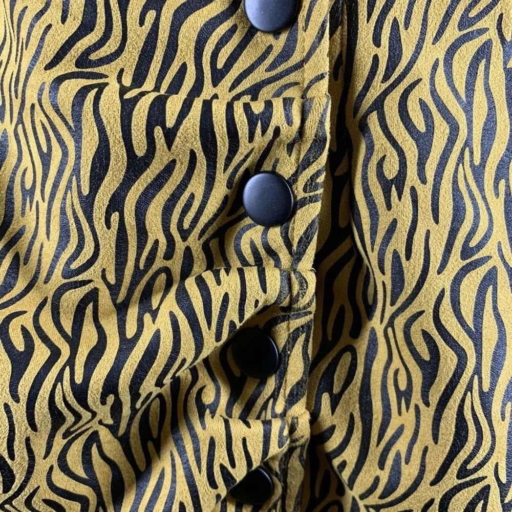 THE SANG Gold/Black Tiger Stripe Gathered Coat Dress Long Sleeve Size Medium - Image 4