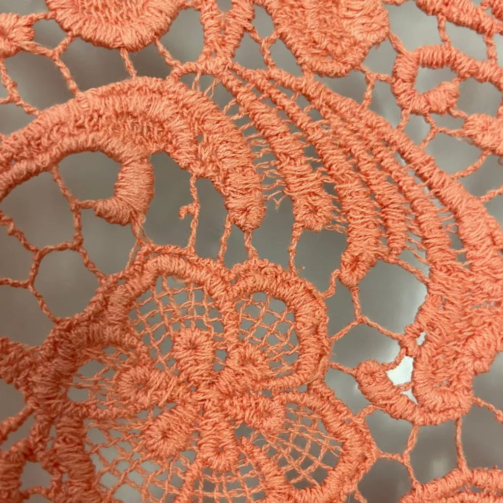 Lace Crop Top Peach Pink‎ Short Sleeves Women Scalloped Delicate Overlayer Piece Pink - Image 11