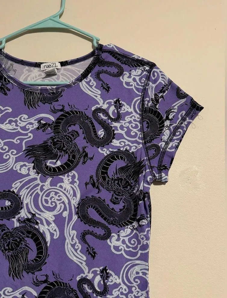 NWOT Rue 21 Purple, Black and White Dragon Graphic Bodysuit size XL - Image 3