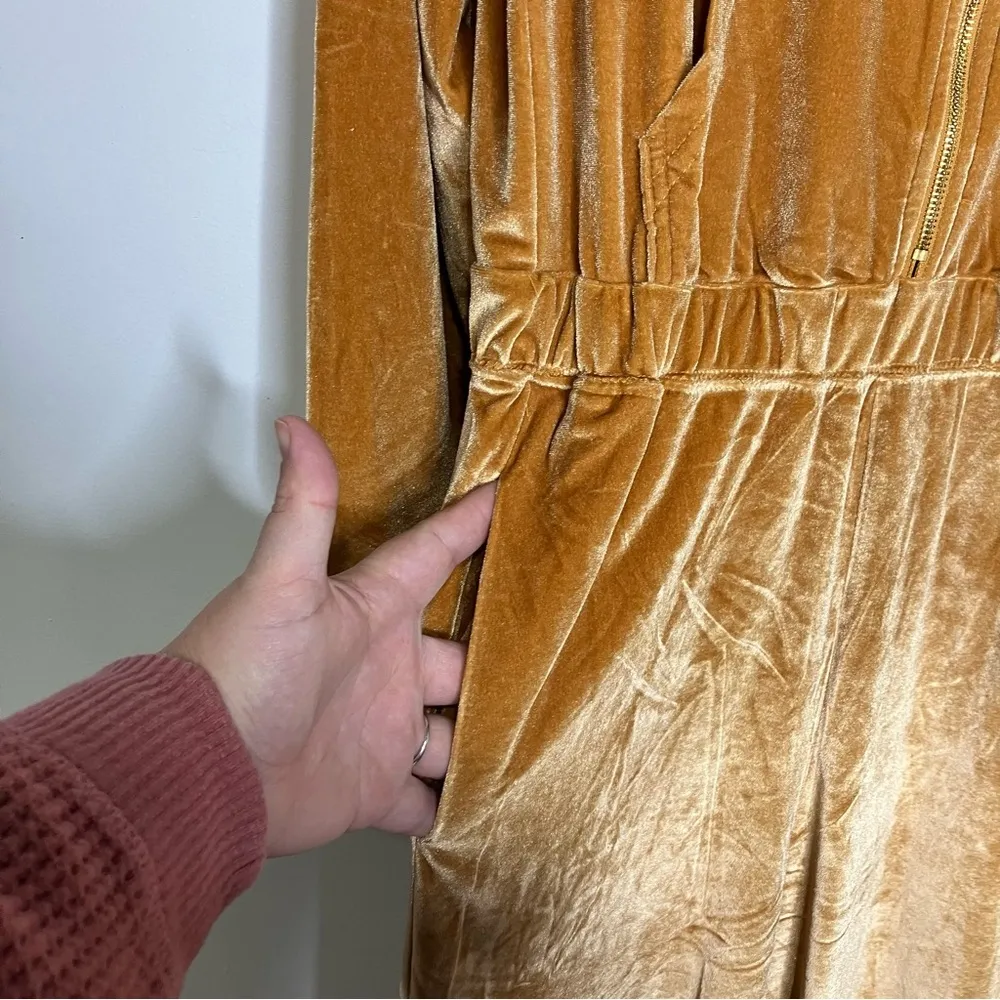 Fabletics Velour zip up‎ wide leg onesie jumpsuit women’s size large gold - Image 5