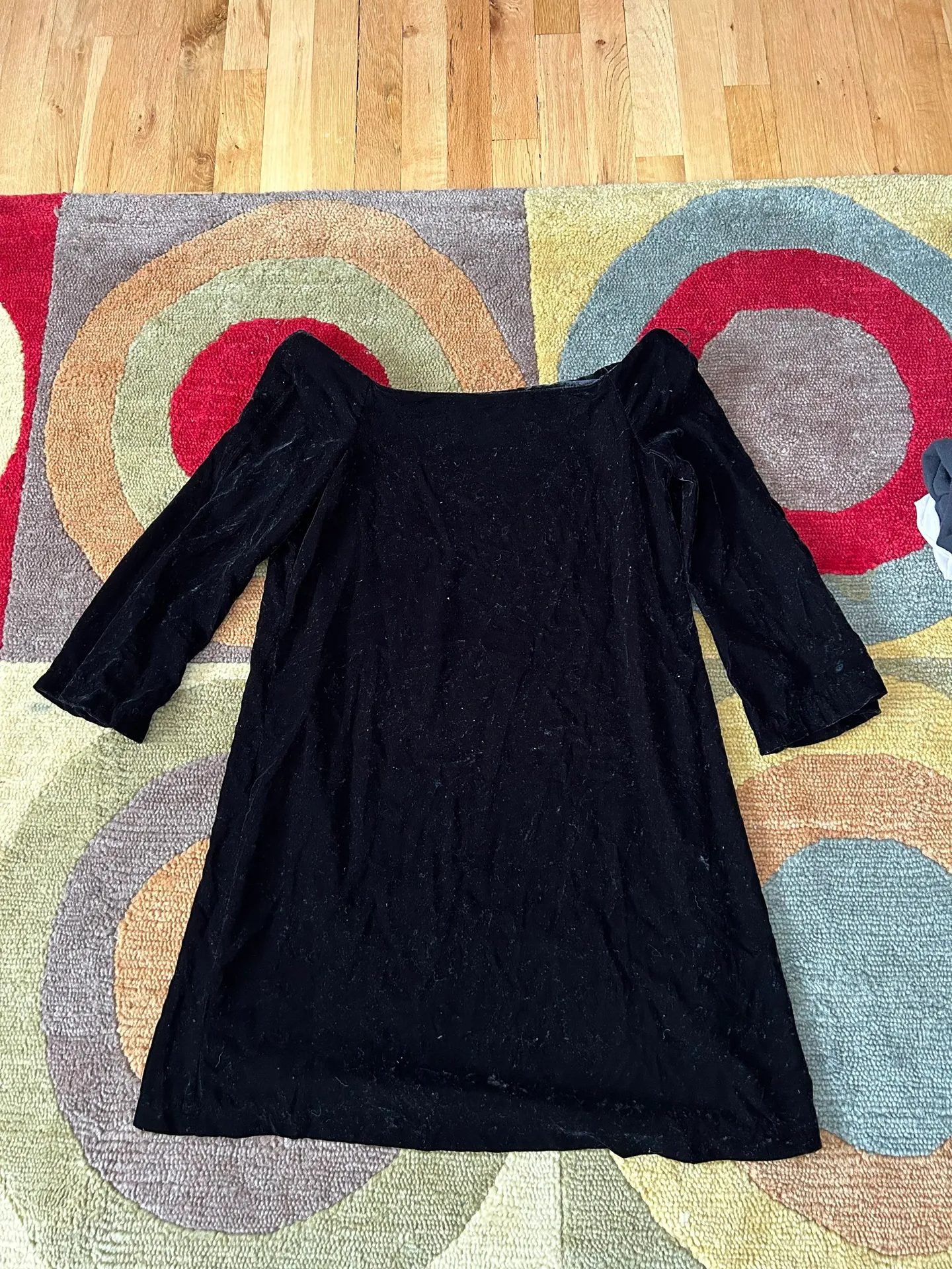 Black Off the Shoulder 3/4 Sleeve Crushed Velvet Velour Mini Dress Small - Image 2