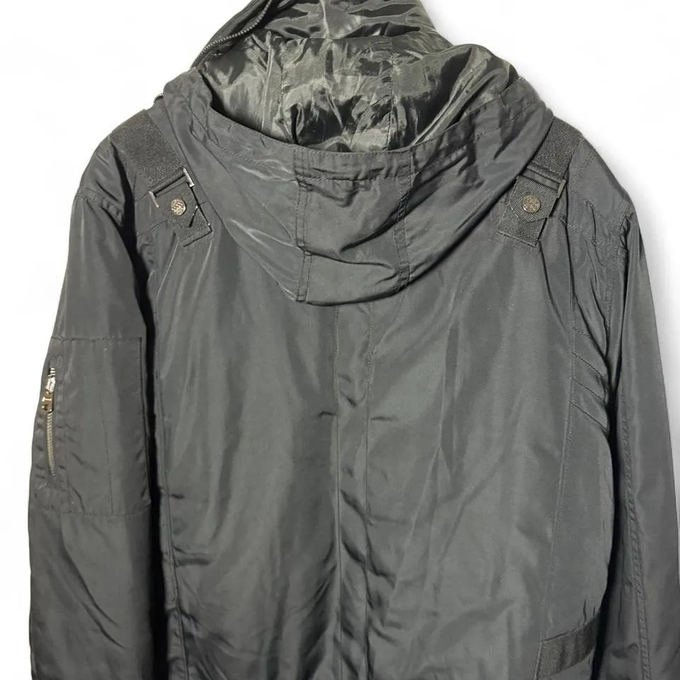 Coogi Black Hooded Bomber Jacket Men's Large Zip Pockets Puffer Lined Streetwear - Image 6