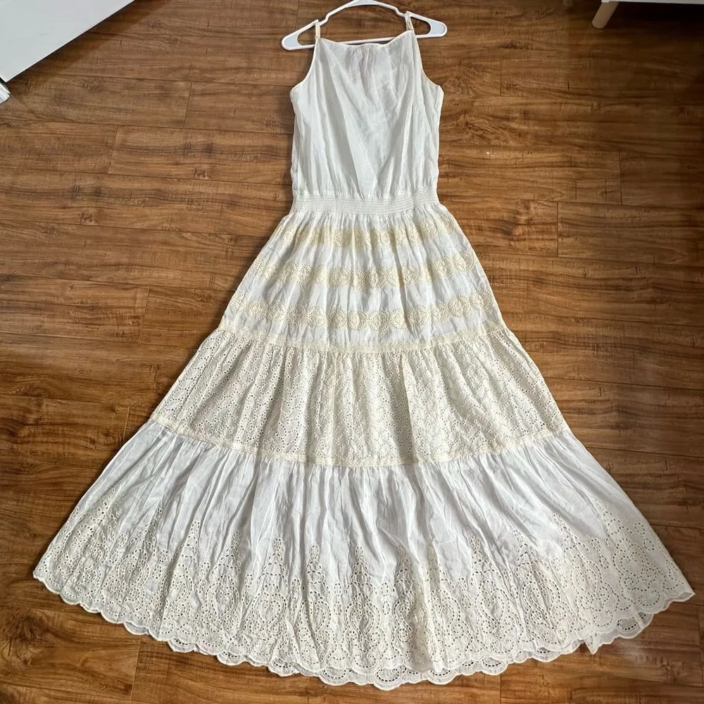 Anthropologie Hale Bob Cabana Eyelet cream Resortwear maxi dress vacation beaded - Image 11