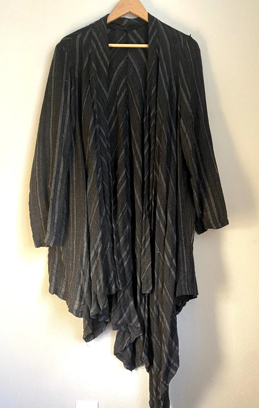 Skullz London Striped Cotton Black Asymmetrical Drape Duster Cardigan Whimsygoth Size XL - Image 1