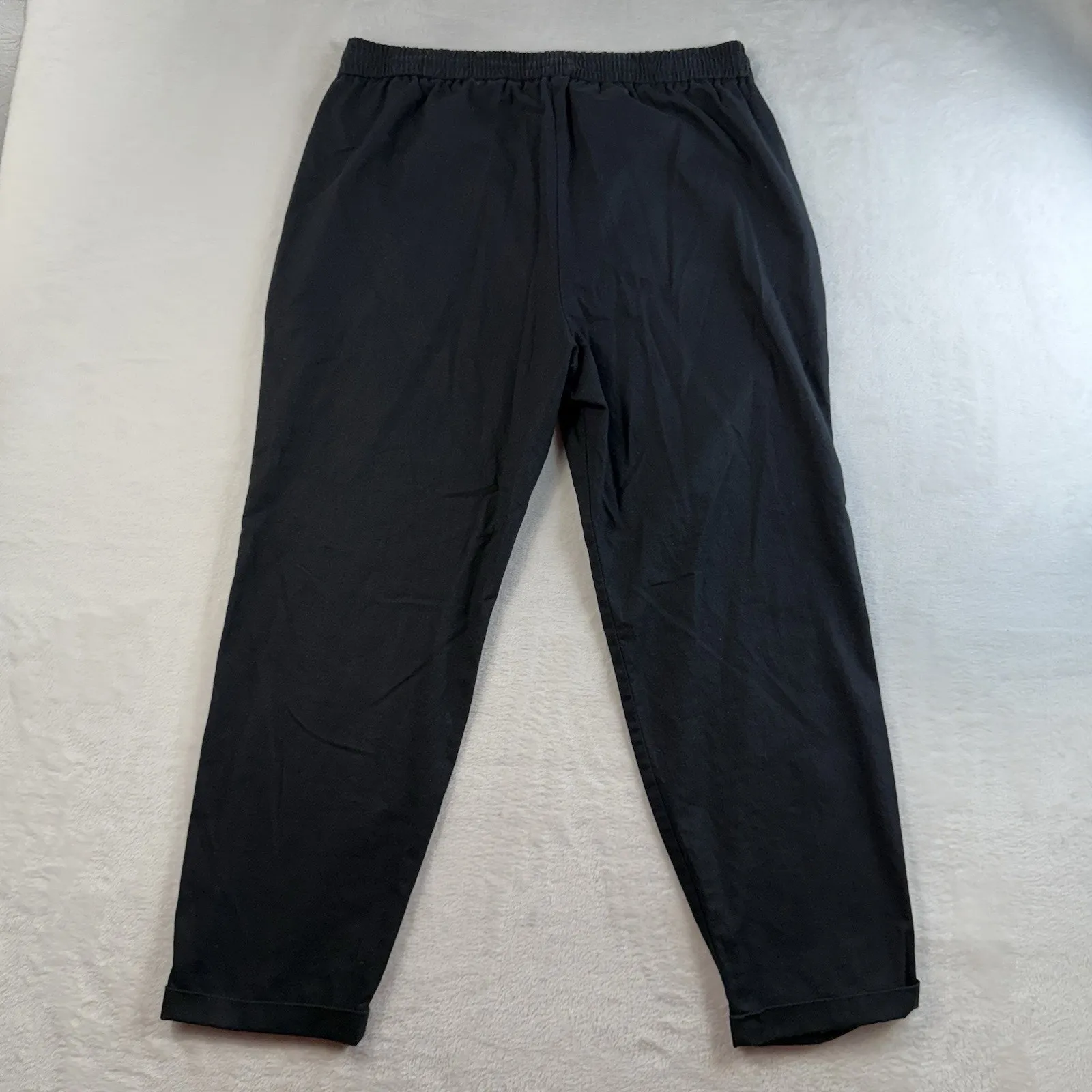 J.Crew Sz 12 Striped Linen Cotton Blend Drawstring Pants Cropped Cuffed Black - Image 9
