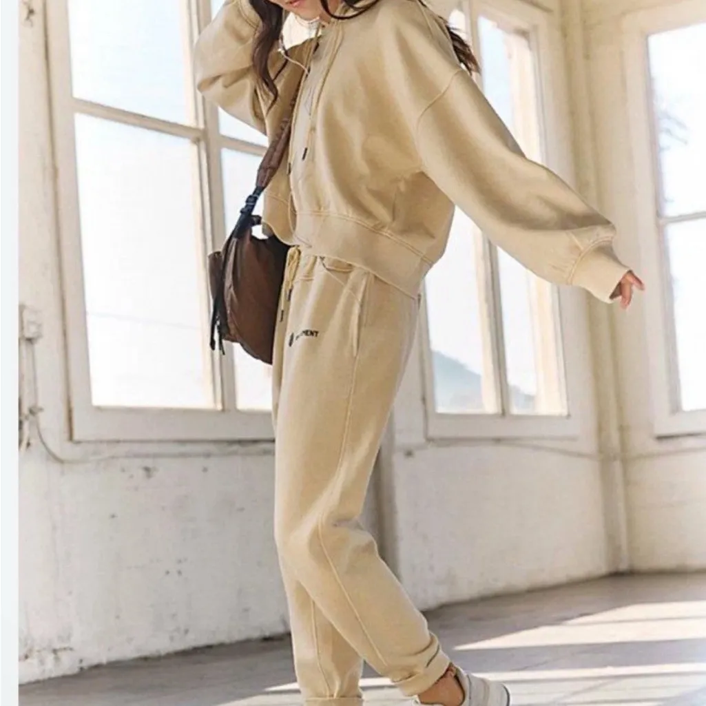 FP Movement Free People Undefeated Sweatshirt/Pant Set Tan Size XS - Image 2