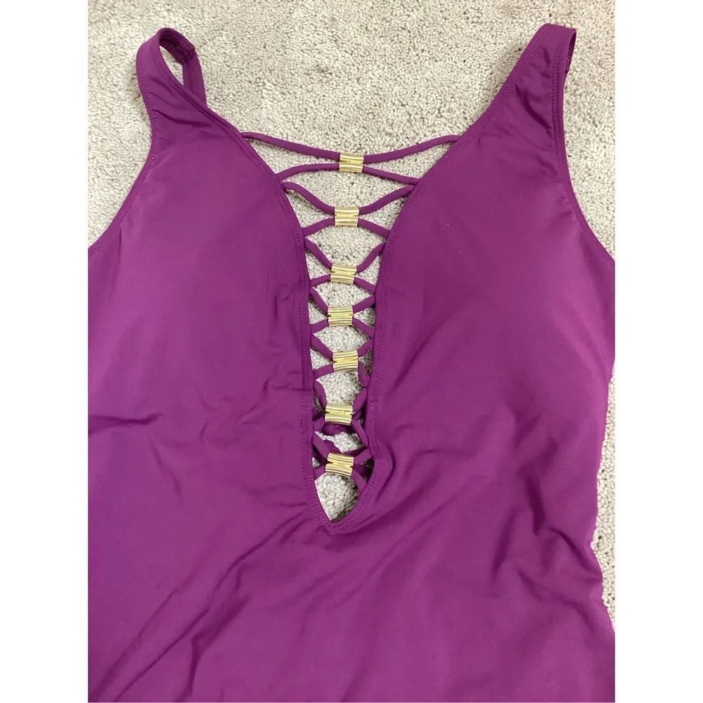New. Bleu Rod Beattie plum lace up swimsuit. Size 8. Retails $119 - Image 6