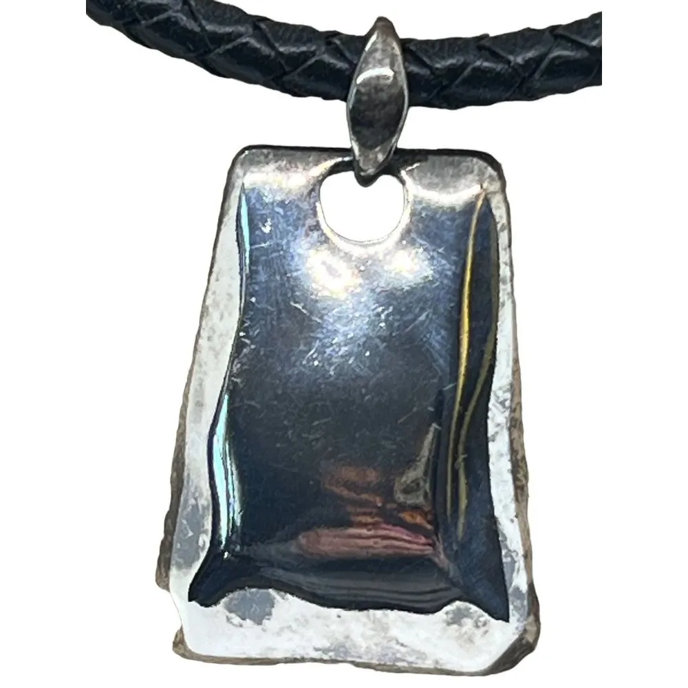 Chico's Chicos Collar Choker Necklace Black Woven Leather Silver Tone Pendant 19 - Image 2