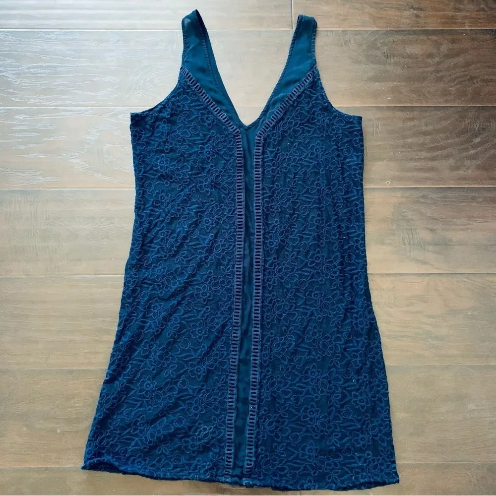Abercrombie & Fitch Classic Navy See-Through Sheer Floral Lace A-Line Dress | L - Image 6