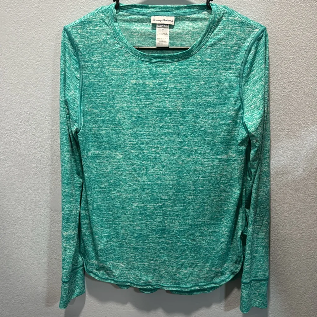 Tommy Bahama Women’s T-SHIRT Nylon Green MARBLED L/SLEEVE TOP UPF50 - Image 3