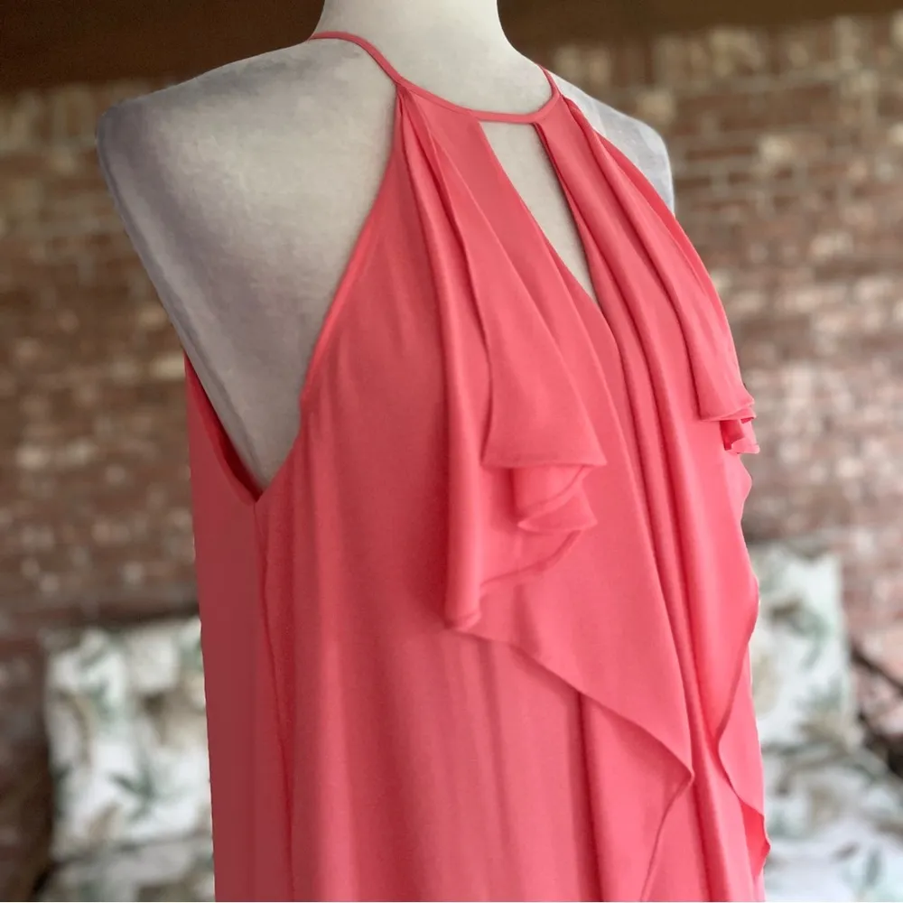 NEW BCBGMAXAZRIA Octavia Dress Maxi Halter Ruffle Coral Sleeveless Ruffle M - Image 15