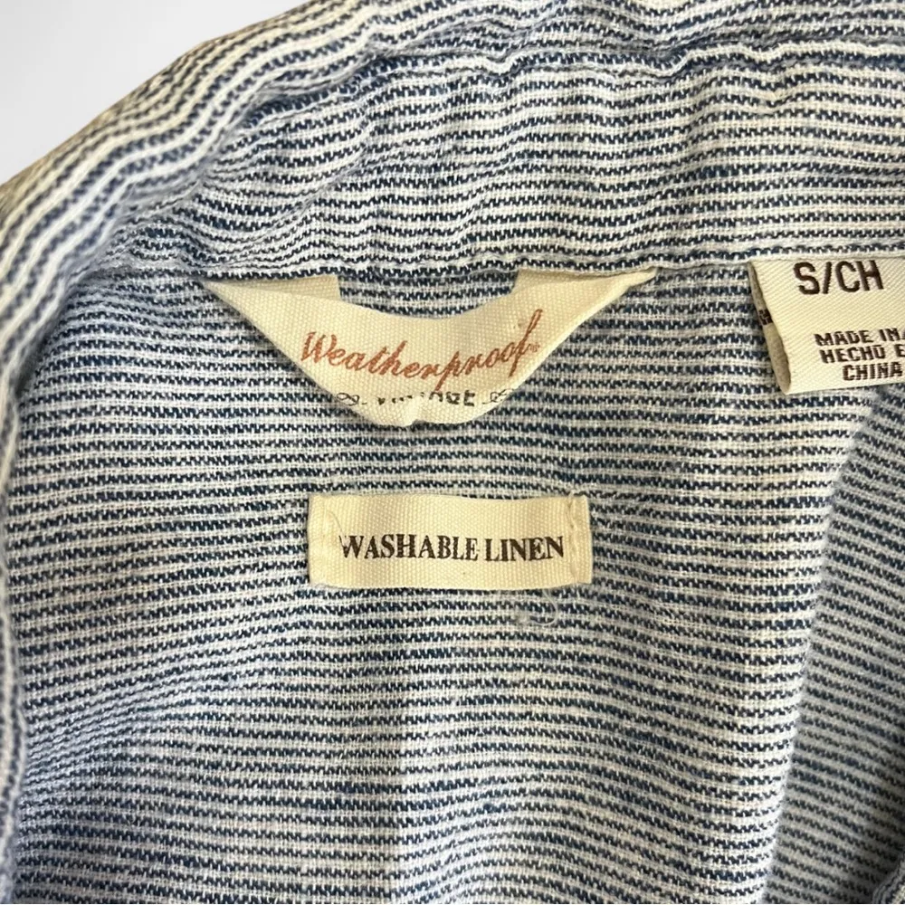 WEATHERPROOF VINTAGE Blue & White Striped Washable Linen Tie Front Top | EUC - Image 7