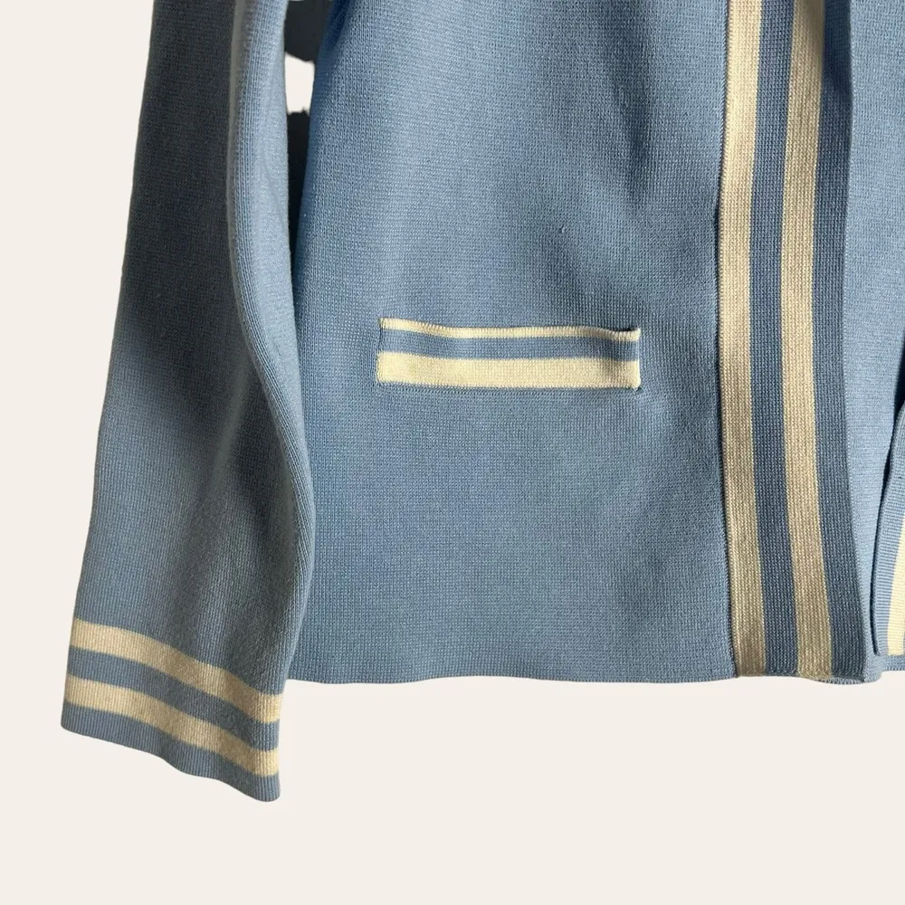 Pendleton Blue White Striped Silk Blend Open Cardigan Sweater Size PS - Image 5