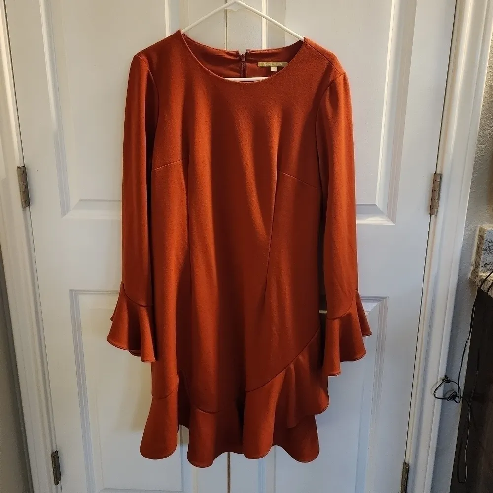 Gianni Bini The In Crowd Bell Sleeve Ruffle Sophie Mini Dress burnt orange 12 - Image 4