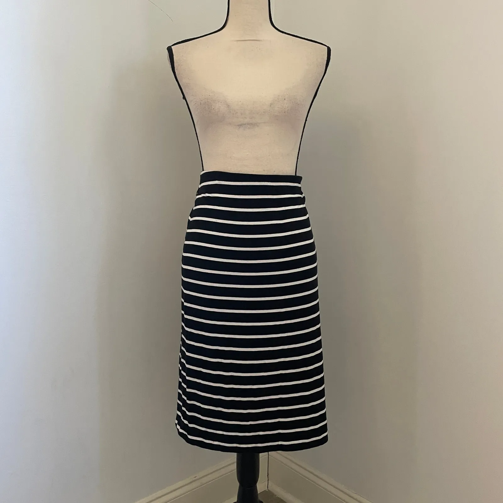 A New Day Striped Midi Skirt XL Black White‎ Cotton Stretch Casual Mature Preppy - Image 3