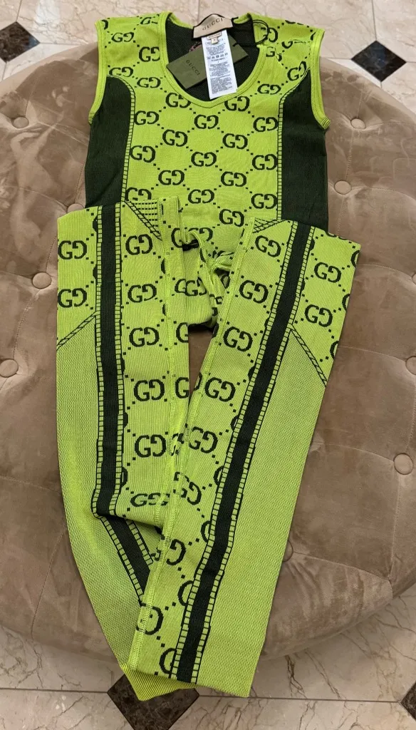 Authentic New With Tags Gucci Neon Green Jacquard Jumpsuit - Image 2