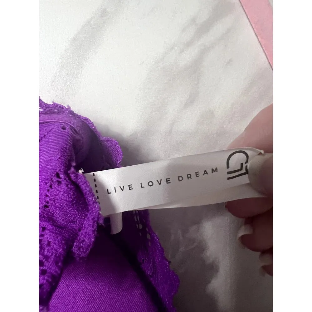 Live Love Dream Lace Halter Bralette Women's Size Small Purple Lacey Feminine - Image 4