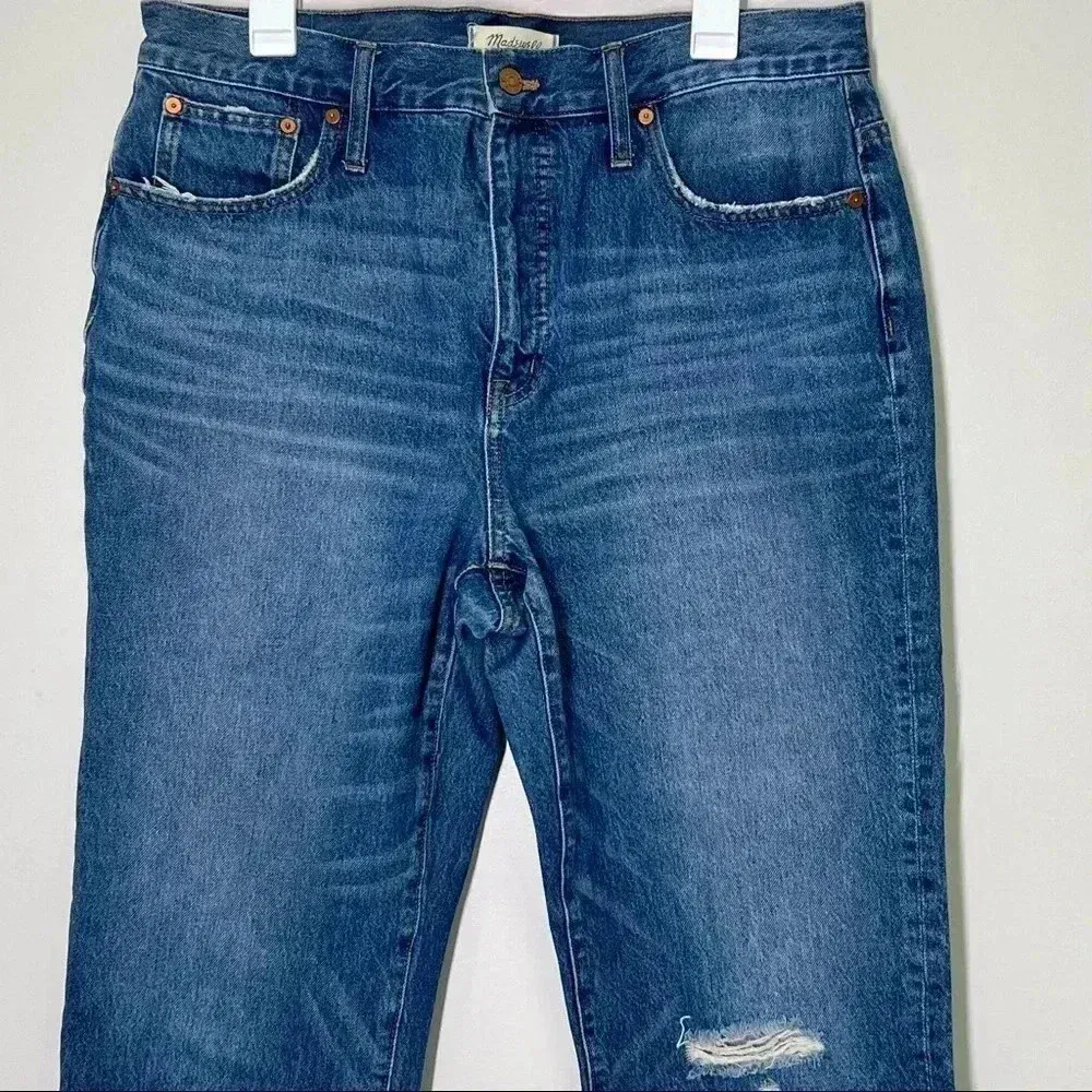 Madewell Womens Blue Distressed Cropped Classic Straight Leg Jeans Size 32 - Image 4