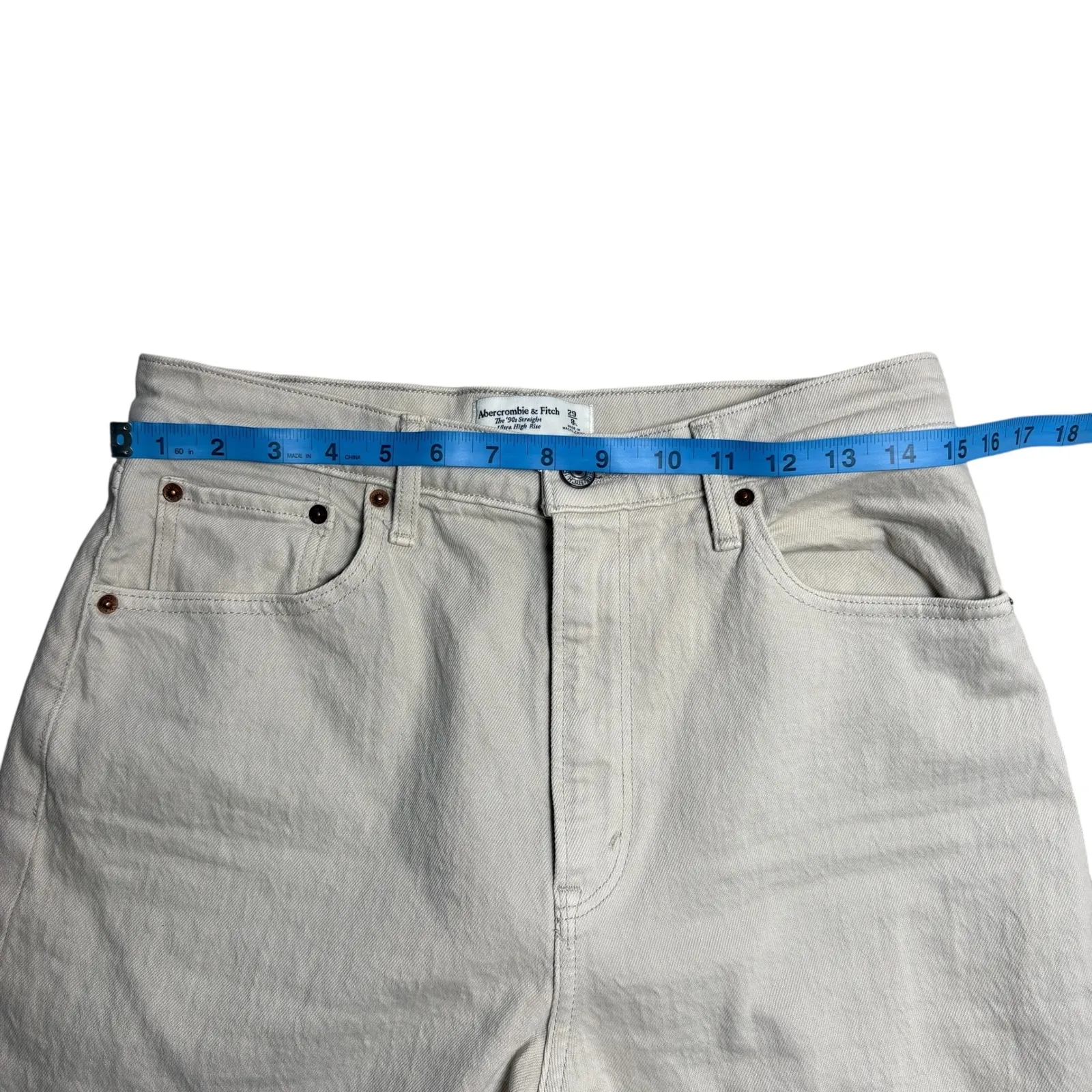 Abercrombie Fitch 90s Straight Ultra High Rise Curve Love Jeans Cream Size 8Tall - Image 5