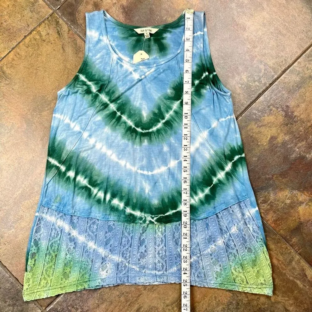 NWT Yak & Yeti Casual Tye Dye Lace Tank Small Blue - Image 6