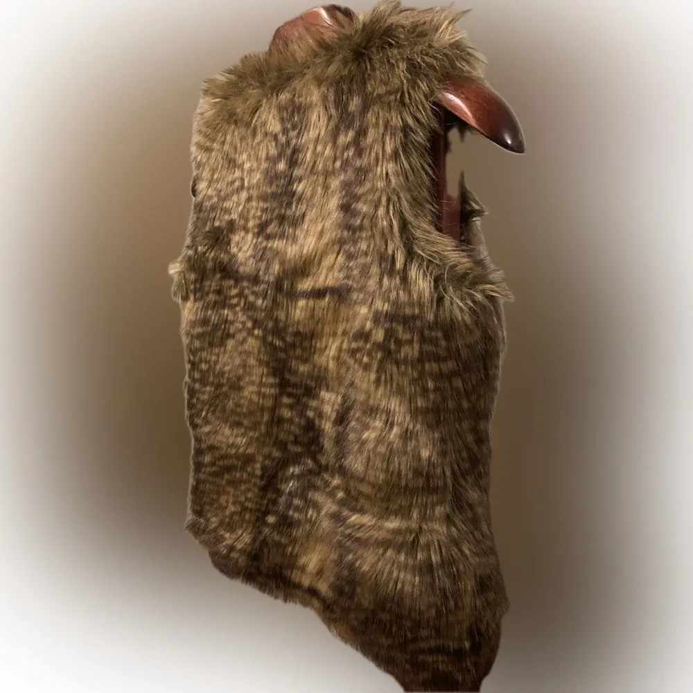 Mossimo Faux Fur Brown Speckled Furry Fuzzy Vest XS Boho Indie Hippie - Image 6