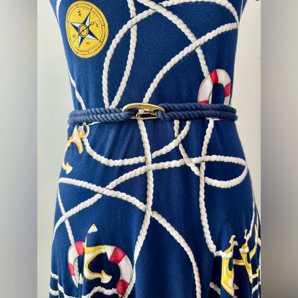 Women’s Lauren Ralph Lauren Navy and Yellow Nautical Print Belted Dress Size S - Image 5