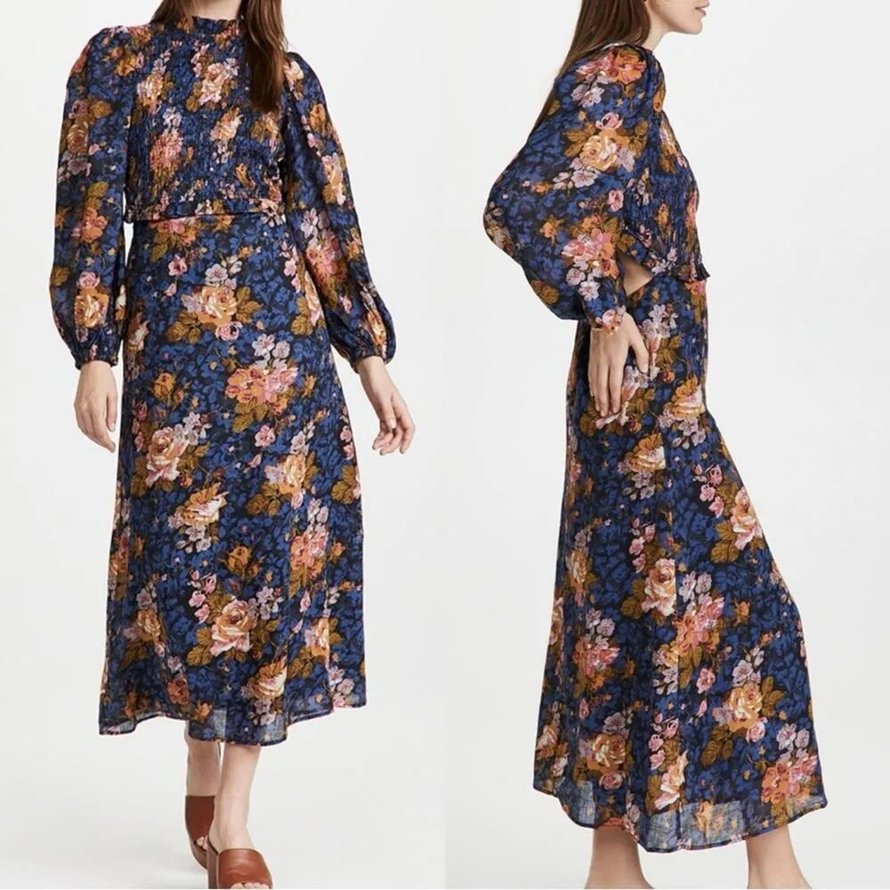 Sea Ines Floral Smocked Midi Dress Navy - Image 17