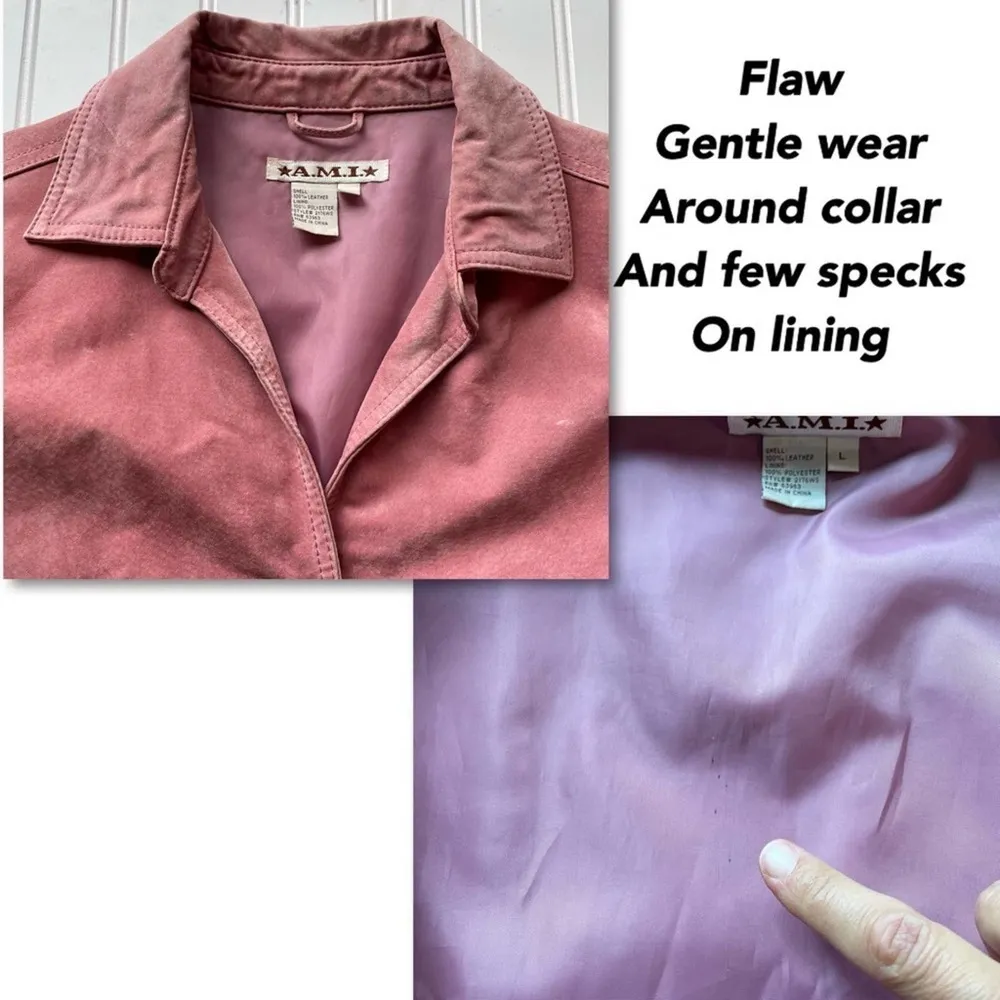 AMI A.M.I leather jacket blazer Pink size Large Snap Button Workwear Barbiecore - Image 6