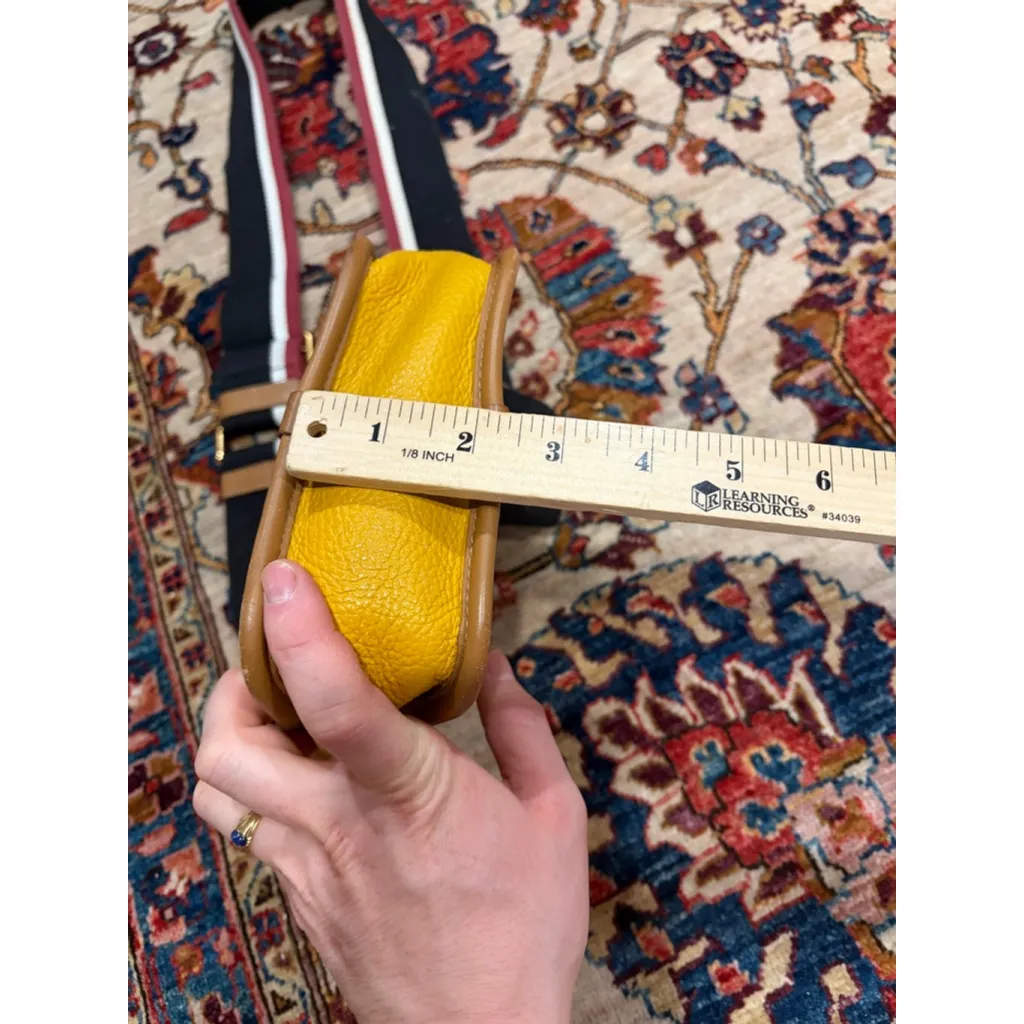 Marc Jacobs Yellow Leather Crossbody Bag Logo Flap Small Messenger Strap flaw - Image 4