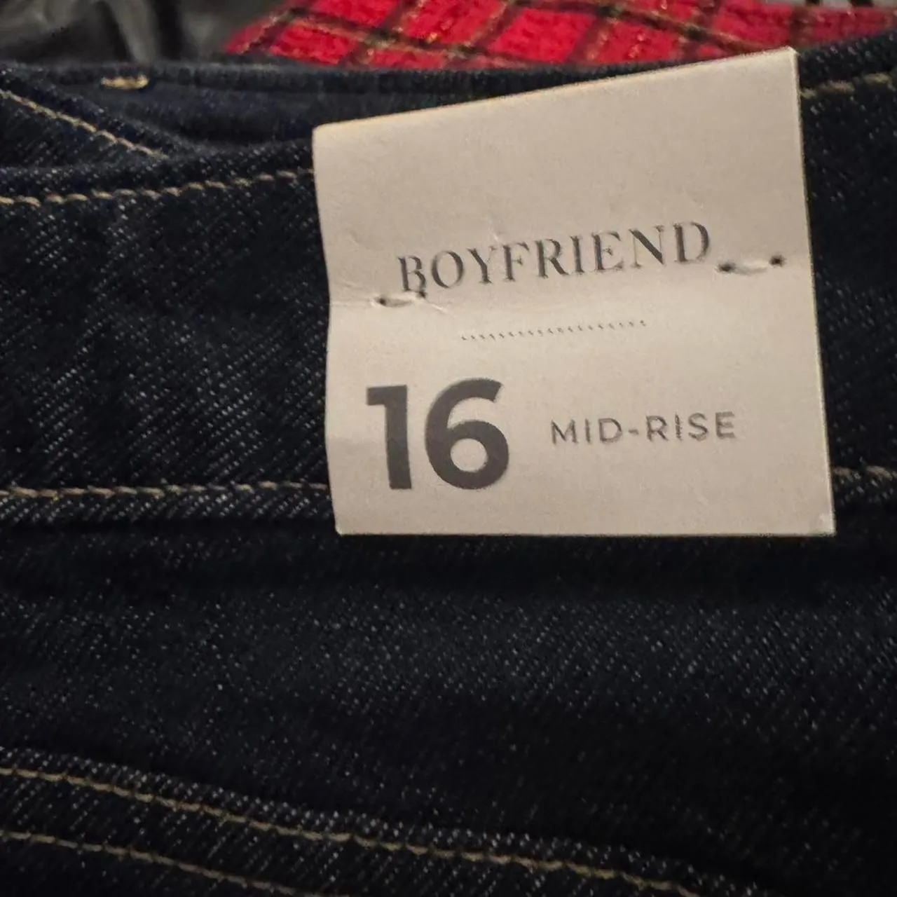 NWT Lane Bryant Mid Rise Boyfriend Jeans Size 16 Dark Wash Plaid Cuff - Image 5