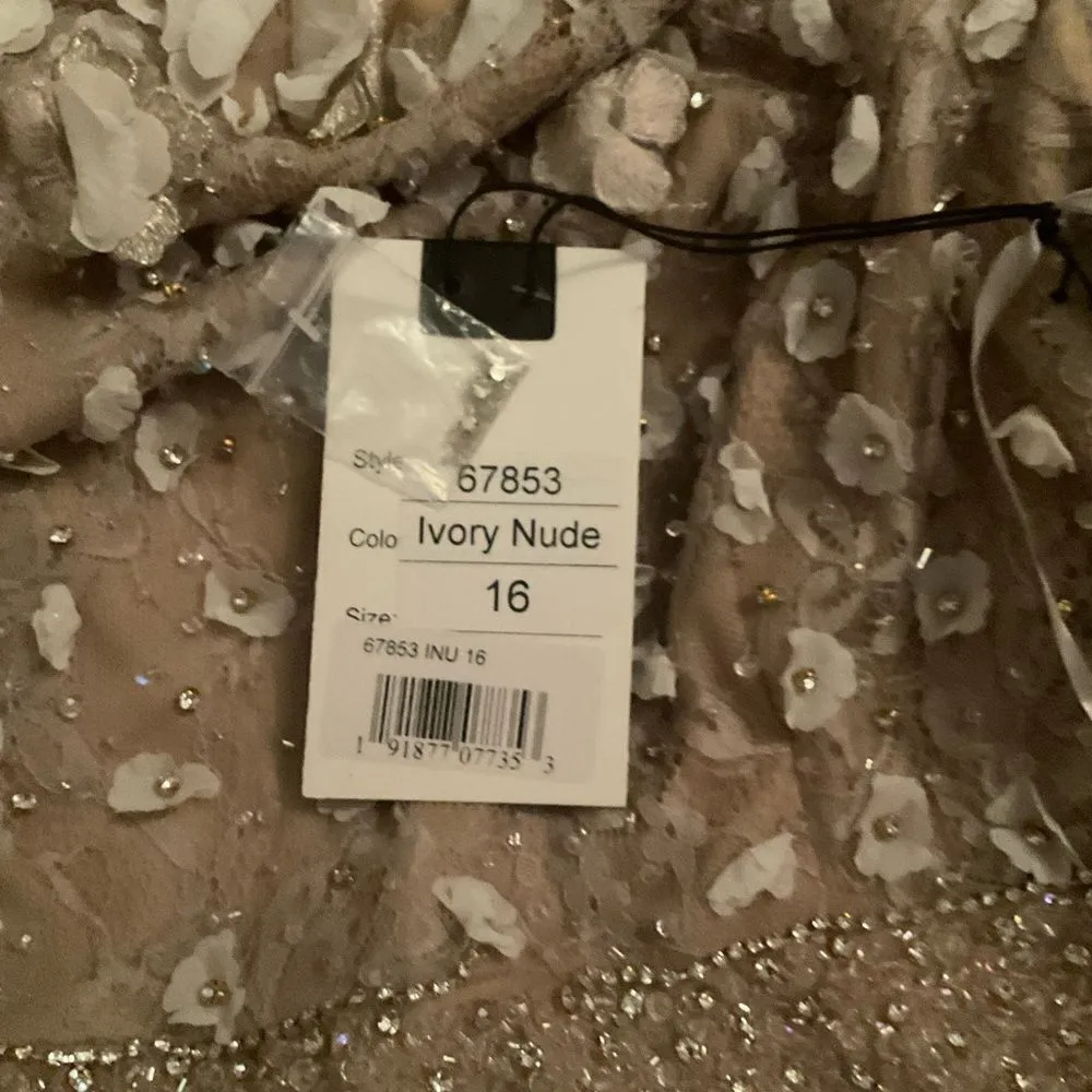 Mac Duggal 67853 Womens Neutral Floral Applique Sleeveless Midi Dress - Image 15