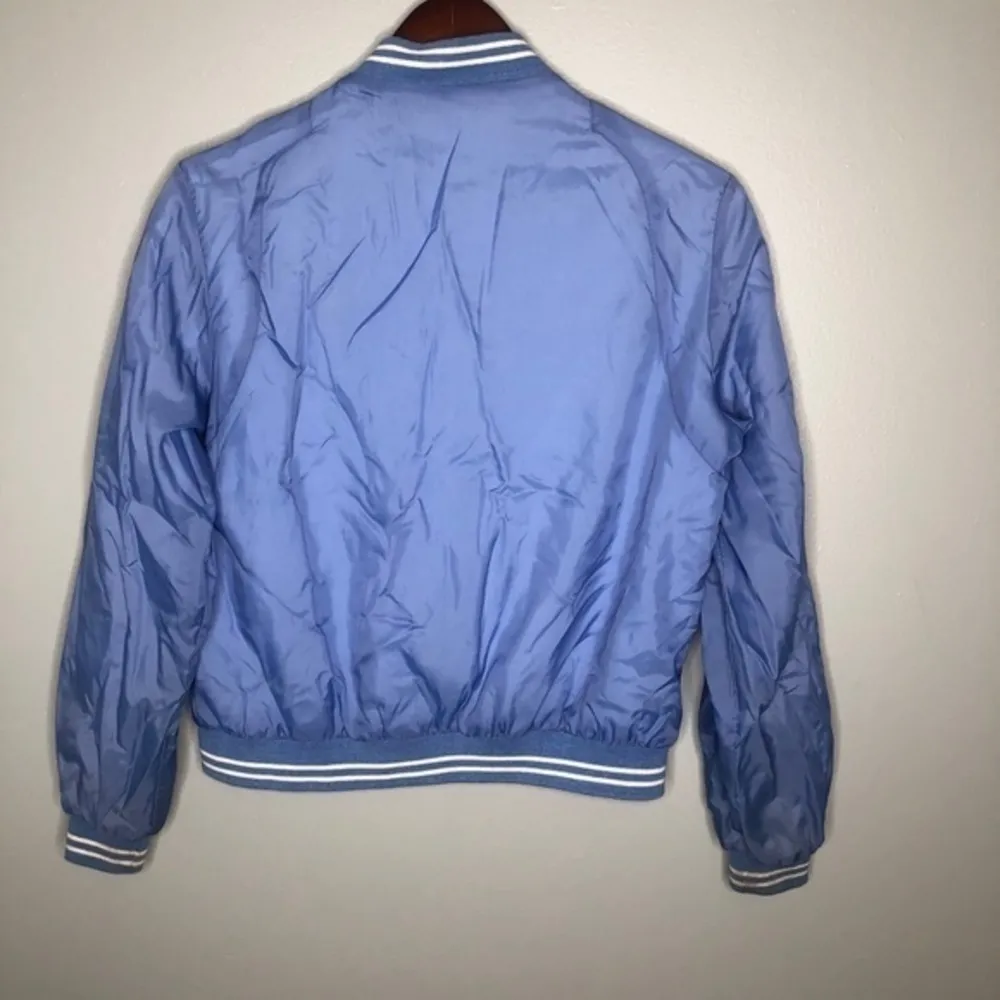 Vintage blue zip up bomber varsity jacket stripes Size M - Image 4